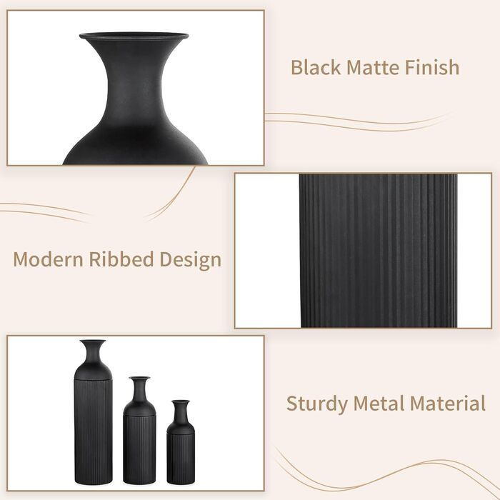 Large White Metal Floor Vase - Modern Textured Design, 68/51/41cm - Perfect for Pampas Grass & Home Decor