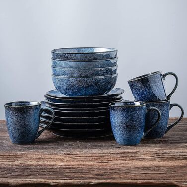 Vicrays Coffee Mugs Porcelain 4-Piece Set, 350 ml Mug with Handle for Hot Drinks, Porcelain Cup Suitable for Dishwasher & Microwave (Blue)