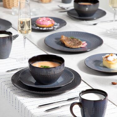 Stoneware Combination Service, vancasso GUTO Tableware Set, 32-piece Dinnerware Set with 8 Dinner Plates, Cake Plates, Bowls, and Cups each for 8 people