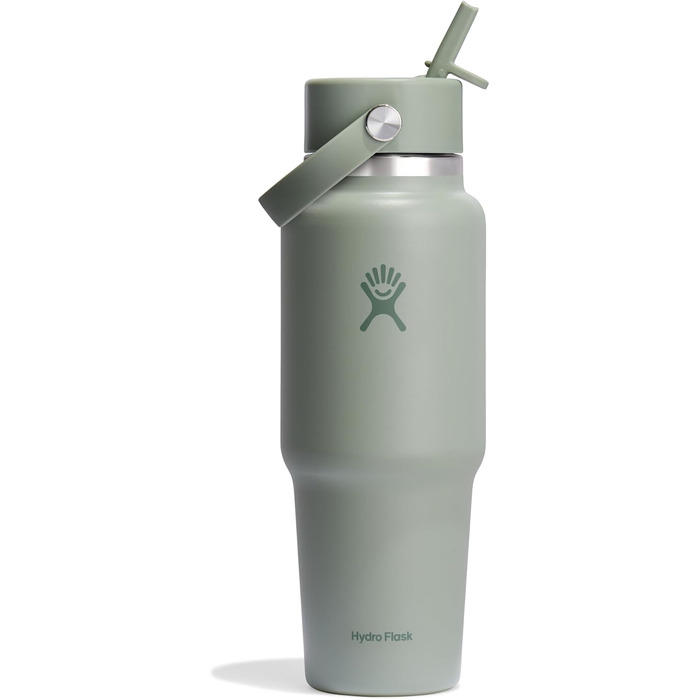 Hydro Flask 32 oz Travel Water Bottle - Stainless Steel, Vacuum Insulated, Leak-Proof Flex Straw Lid (Agave Color)