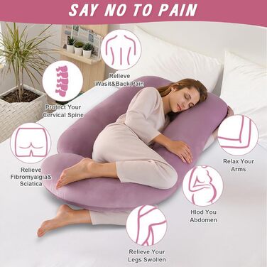 Подушка для вагітних Otauoaea J-подібної форми, подушка для годування XXL, подушка для сну на боці, 145x70 см (рожева, велюр)