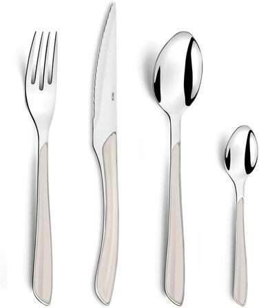 Amefa ECLAT Cutlery Set White Dinner Cutlery 24-Piece for 6 People Stainless Steel Rust-Proof High-Quality Plastic Handle Shells Dishwasher Safe Cutlery Set 6 People Camping Cutlery
