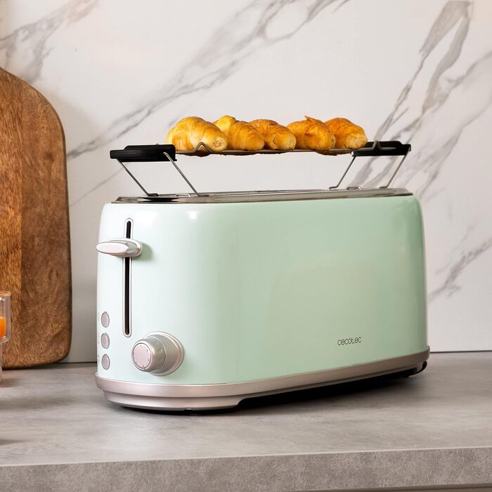 Тостер Cecotec Toaster 2 Scheiben Toast&Taste 1000 Retro Double: 980 Вт, нержавіюча сталь, 2 слоти, регулювання потужності, піддон для крихт (Blue)