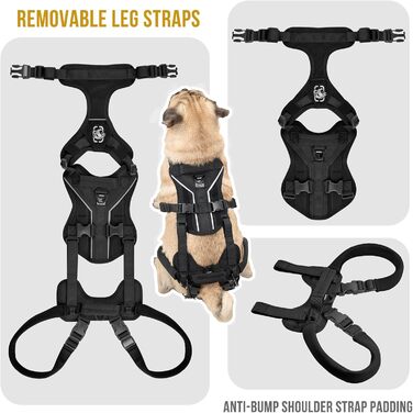 Шлейка для собак OneTigris Hopper для підтримки та реабілітації, чорна, XS (3-5 кг)