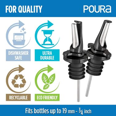 Виливники для спиртних напоїв та оливкової олії з герметичними кришками. Набір з 2 шт. з адаптерами. Нержавіюча сталь, чорний колір.