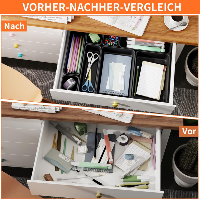 45 Piece Drawer Organizer for Office with 3 Sizes, Vanity Makeup Organizer Drawer, Storage Desk Organizer Drawer Organization System for Kitchens, Bedrooms, Bathrooms, Office, Gray (3 - Sizes, Black (45 Pieces))