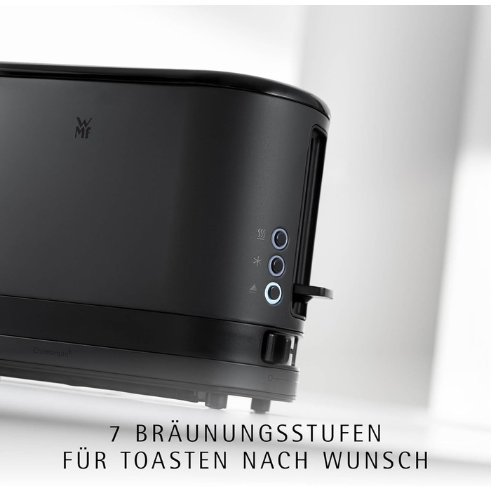 Тостер WMF Lono Silk з нержавіючої сталі, 2 слоти, XXL-насадка для бургерів, 7 рівнів підсмажування, LED-дисплей, знімний піддон для крихт, анти-відбитки, 900 Вт