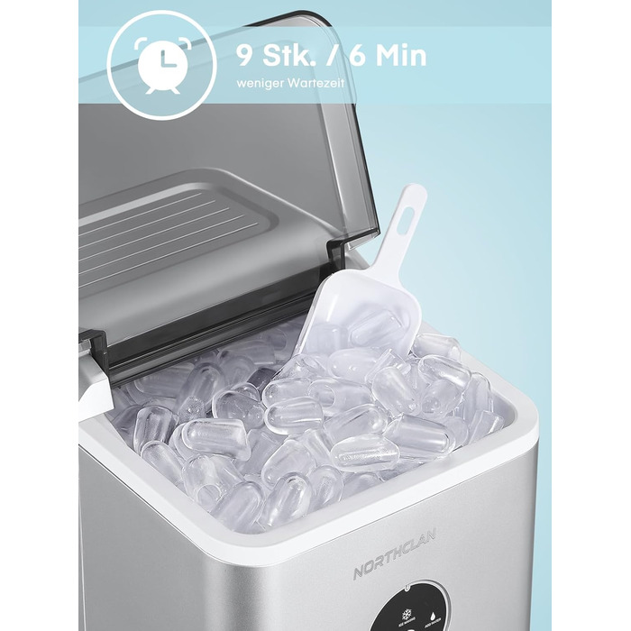 2024 Ice Maker Test Winner - 14kg Capacity, Fast Ice Production, Quiet Operation, 120W with Scoop & Basket - Compact Ice Maker for Home & Office (Silver)