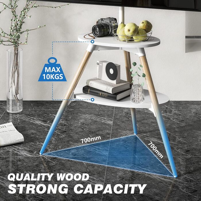 Підставка для телевізора 5Rcom Weiß з 2 полицями 32-65 дюймів, дерев'яна, поворотна, регульована по висоті, VESA 400x400, до 40 кг