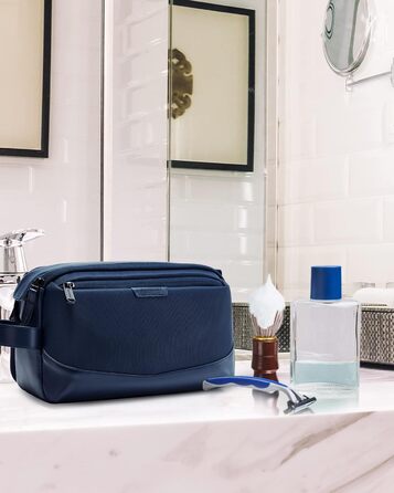 BAGSMART Toiletry Bag for Men, Travel Toiletry Organizer Bag made of Leather, Dopp Kit Waterproof Shaving Bag for Toiletries, (Navy Blue)