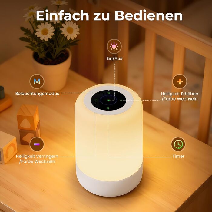 Нічник LED 2 шт, сенсорний диммер, USB зарядка, пульт ДУ, нічник для дітей 13 кольорів, 3 режими, бездротова настільна лампа з таймером для спальні, вітальні (білий)