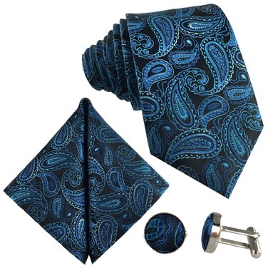 Краватка чоловіча GASSANI Paisley 7 см, набір 3 шт (чорно-синій, темно-синій, петролевий, небесно-блакитний)