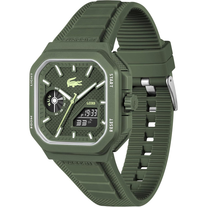 Годинник Lacoste LC33 Square силіконовий, зелений - кварцовий механізм