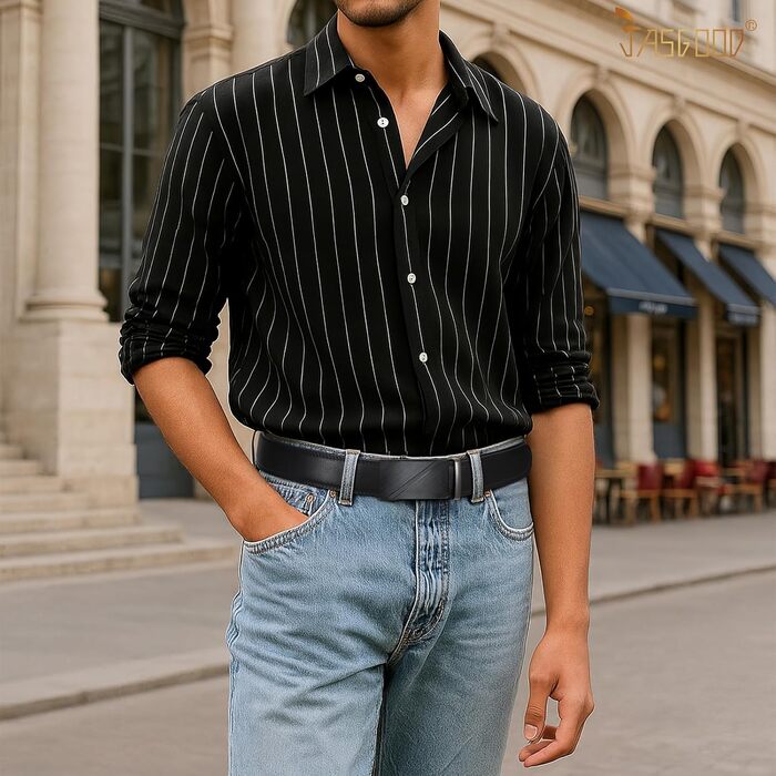 Чоловічий шкіряний ремінь JasGood з автоматичною застібкою та регулюванням, 35 мм, чорний, 115 см (підходить для талії 85-100 см)