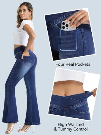 Джинси жіночі Bootcut з високою посадкою VX VONXURY темно-сині, еластичні, з кишенями, для повсякденного носіння та офісу (довжина 31/29)