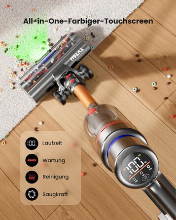 Бездротовий акумуляторний пилосос 600W з потужністю всмоктування 50KPA, 70 хвилин роботи, самостійна парковка, антизаплутана щітка та LED-дисплей, 8-ступенева фільтрація, кріплення на стіну, для шерсті тварин/килимів/твердих поверхонь/автомобіля (фіолетов