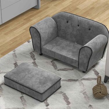 Диван для домашніх тварин PawHut: м'який, з підлокітником, з голландського велюру, сірий, 74 x 41 x 32,5 см