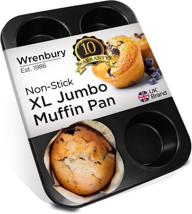 Wrenbury Pro XL Jumbo Muffin Tin – non-stick coating, 9.5 cm large muffin tin – giant cupcake molds for 6 cups