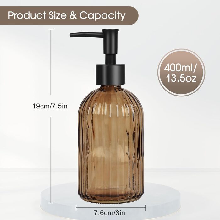 Скляні дозатори для мила Topsky (2 шт.), 400 мл, з нержавіючою помпою, для кухні та ванної кімнати, підходить для лосьйонів, ефірних олій та рідкого мила, колір - бурштиновий