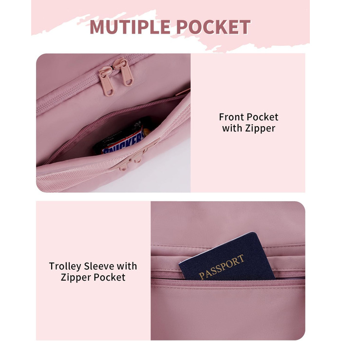 Спортивна сумка WANDF для ручної поклажі в літак (45x36x20 см) з відділенням для взуття та мокрих речей, рожева