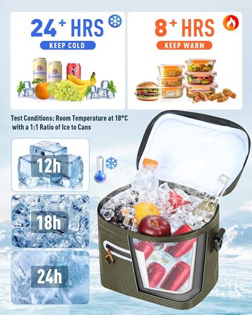 Lekesky 20L Ізольована Сумка-Холодильник – Переносна, Водонепроникна Сумка для Пікніка, Походу, Пляжу, Грилю (B-армійний зелений)