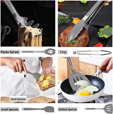 Набір кухонних аксесуарів Umite Chef, 15 предметів, силікон, сірий. Підходить для посуду з антипригарним покриттям