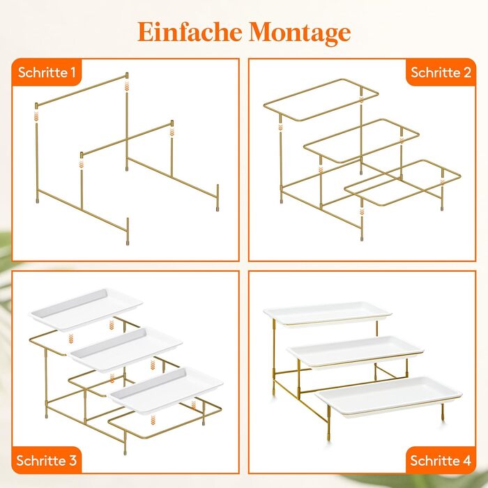 Lifewit 3-Tier Etagere with 30 x 17 cm Plastic Serving Plates, 3-Level Serving Tray/Serving Platter with Folding Gold Metal Shelf, Buffet Party Accessories for Vegetables/Fruit/Cookies/Cake
