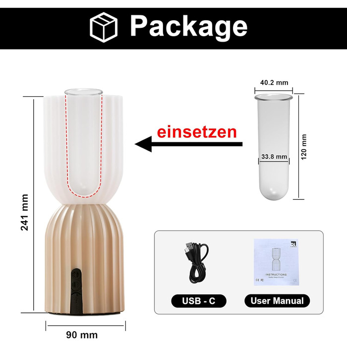 Світлодіодна настільна лампа бездротова акумуляторна, RGB з USB-C, димується, IP54, бежева для вітальні, балкона, саду