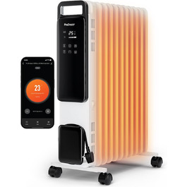 Pro Breeze 2500W Oil Radiator with 11 Fins, Electric Heater - Energy-Saving Oil Radiator, 3 Heat Settings, Adjustable Thermostat, 24h Timer, Touch Display & Safety Shut-Off Function Black - No App
