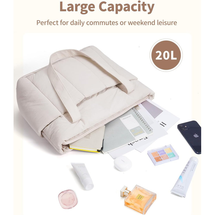 Сумка жіноча Narwey Shopper бежева, велика, легка - для роботи, навчання, як сумка для вчителя з багатьма кишенями