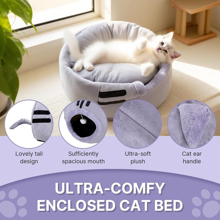 Кішка-будиночок для котів, сірий, 40x40x32 см - зручне ліжко-печеринка для кошенят та дорослих котів