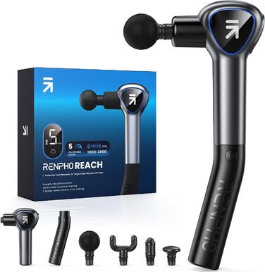 Масажер для м'язів RENPHO Reach з подовженою ручкою, LED-дисплеєм, для дому, для всього тіла, чорний