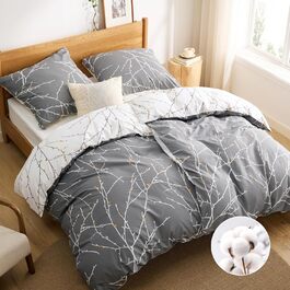 BEDSURE Комплект постільної білизни 135x200, бавовна, 4-х частинний, сірий/бежевий/помаранчевий. Комплект постільної білизни з ковдрою та двома наволочками 80x80 см, з принтом гілок, на блискавці, ÖKO-TEX, комплект постільної білизни