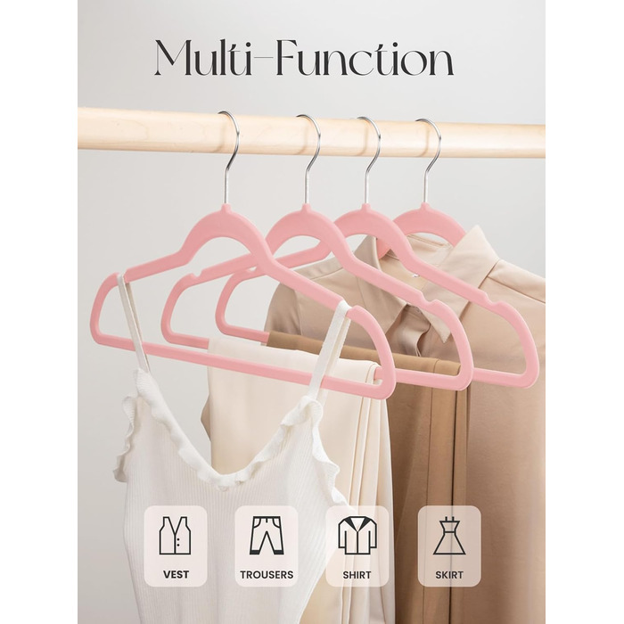 Вешалки для одягу HOUSE DAY, 20 шт. - вешалки з оксамиту, для костюмів, штанів, широкі, обертаються на 360°, рожеві