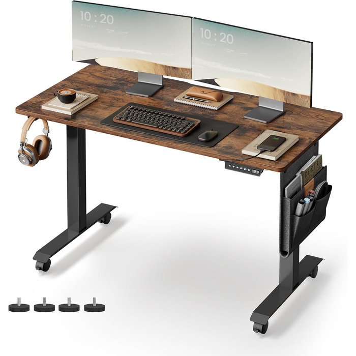 VASAGLE Electric Height Adjustable Desk - Vintage Brown, 60 x 120 x (72-120) cm, Memory Function, Wood & Steel Frame