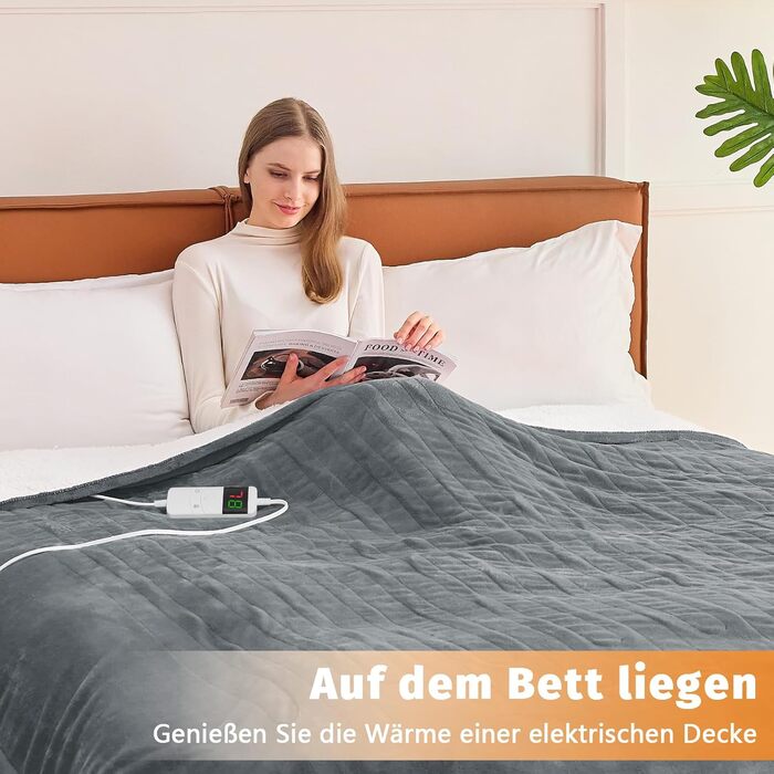 Електрична ковдра BOMOVA з автовимкненням, плюшева ковдра для дому, 10 температурних режимів, таймер, 130x180 см, сірий колір