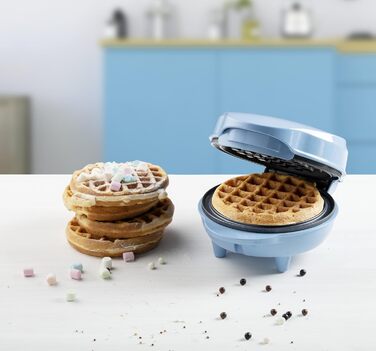 Bestron Mini-Waffeleisen: компактний вафельниця для класичних вафель з антипригарним покриттям, 550 Вт, блакитний колір, ідеально для свят та дітей