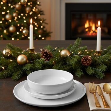 Набір посуду SÄNGER Marlo: 24 елементи, білий, для 6 осіб. Тарілки для десерту, обідні тарілки, миски, тарілки для мюслі з порцеляни. Сучасний дизайн, PREMIUM COLLECTION