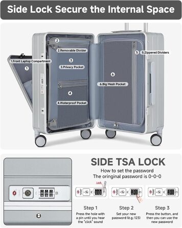 Чемодан-валіза Sea Choice Handgepäck з відділенням для ноутбука 15.6', з PC корпусом, USB-портом, TSA замком та коліщатками 360° (Срібний)