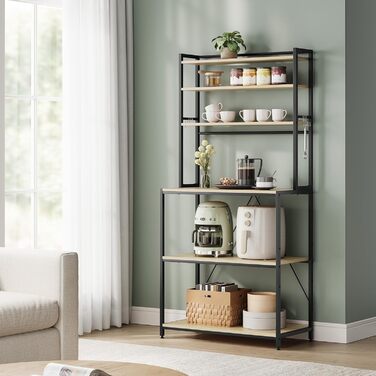 Стійка кухонна WOLTU з 6 полицями, металева та з інженерної деревини, 60 x 167 x 40 см, рустикальний коричнево-чорний колір