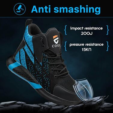 Зручні захисні черевики для чоловіків та жінок. Легкі робочі черевики з металевим носком. Дихаючі, антиковзкі, спортивного стилю. Розміри 37-46 EU. Кольори: зелений (41 EU), синій.