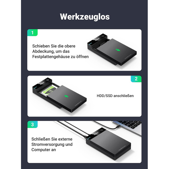 Зовнішній корпус для жорсткого диска UGREEN USB 3.0 UASP 3.5 дюйма для HDD/SSD