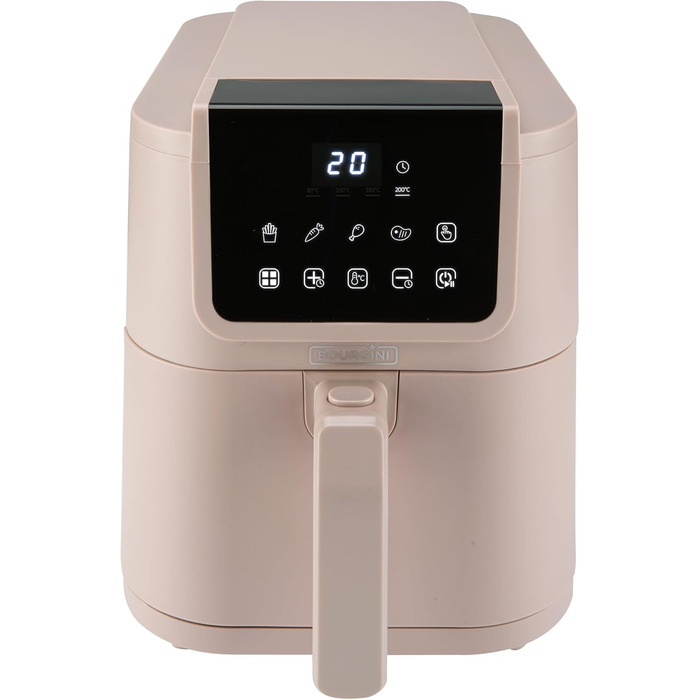 Фритюрниця BOURGINI з керамічним покриттям, без хімікатів (PFAS, C6, PFHxA, PTFE, PFOA та BPA), 5 літрів, компактний дизайн, 1500 Вт, для здорового харчування (Бежевий)