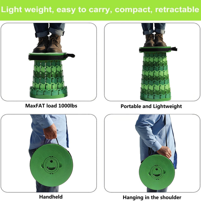 Алевмум: Телескопічний складаний стільчик з подушкою, 50см, 450кг, бамбук