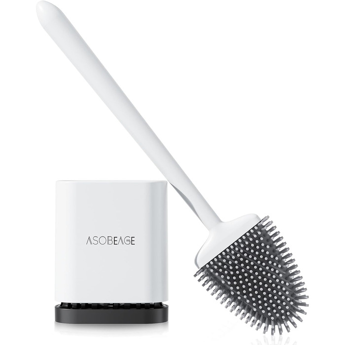 Щітка для унітазу ASOBEAGE з силікону: гнучкий наконечник, ручка з нержавіючої сталі, настінний кріплення, швидковисихаючий тримач для чищення ванної кімнати (Чорний) (Ширина 3 см, 1 шт.)