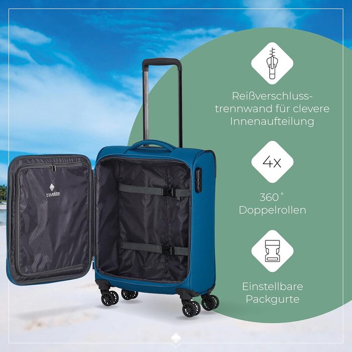 Набір валіз Travelite Chios (L/M/S) Petrol: міцний корпус, ручна поклажа, IATA