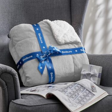 BEDSURE Плед з м'якого Sherpa, теплий плед з вовни - плед на диван, пухнастий накид, товстий плед на диван, подарунок для жінок, пухнастий плед для дому, сірий, 150x200 см, XL (світло-сірий, 230 x 270 см)