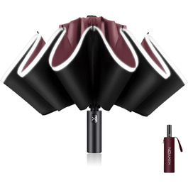 XIXVON Umbrella Pro | LSF 50+ 99% UV Protection, Reflective Safety Stripe, Stable, Windproof, Portable for Travel, Automatic | Inverted Umbrella One Size X2 Pro (Red)