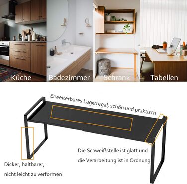 KZOBYD Expandable Kitchen Shelf, Foldable Kitchen Cabinet Shelf Spice Rack Organizer for Dishes and Supplies Stackable Kitchen Storage Organizer for Extra Storage Space (White, ) (Black, M)