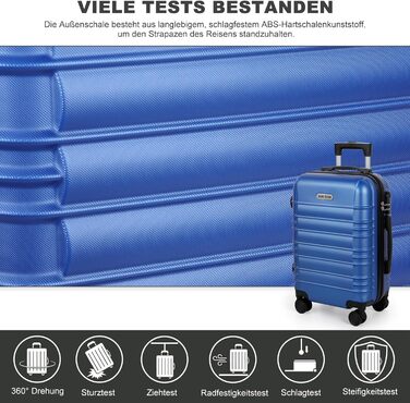 Великий валіза з ABS-пластику, Trolley, валіза для подорожей з 4 колесами (360°), кодовий замок з 3 цифрами та телескопічний ручка з алюмінію (XL – 95л) (Хмарно-блакитний, валіза L)